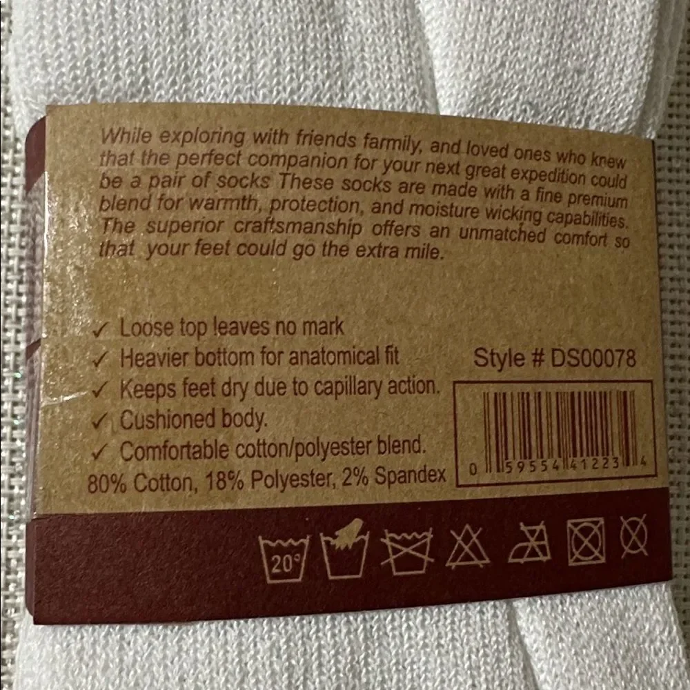 Diabetic Socks 3 pk White Cotton Blend Unisex Loose Top Cushioned Socks